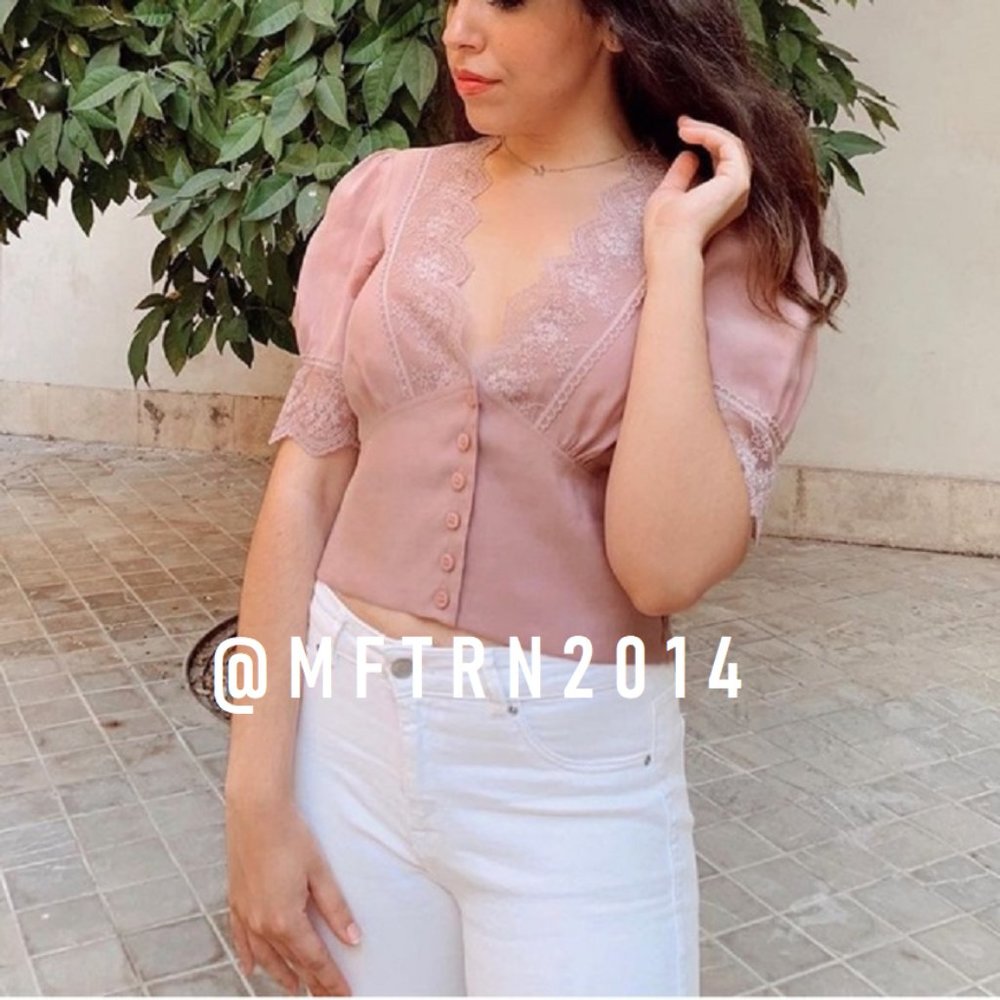 ZARA V-Neck Top with Lace Detail* - Picture 7 of 16